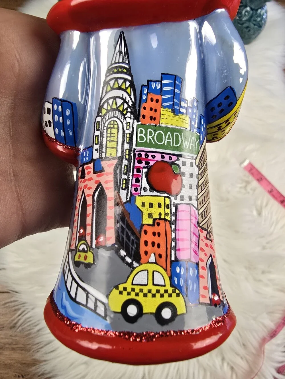 Joy To The World Glitterazzi New York Pop Art Santa Christmas Glass Ornament